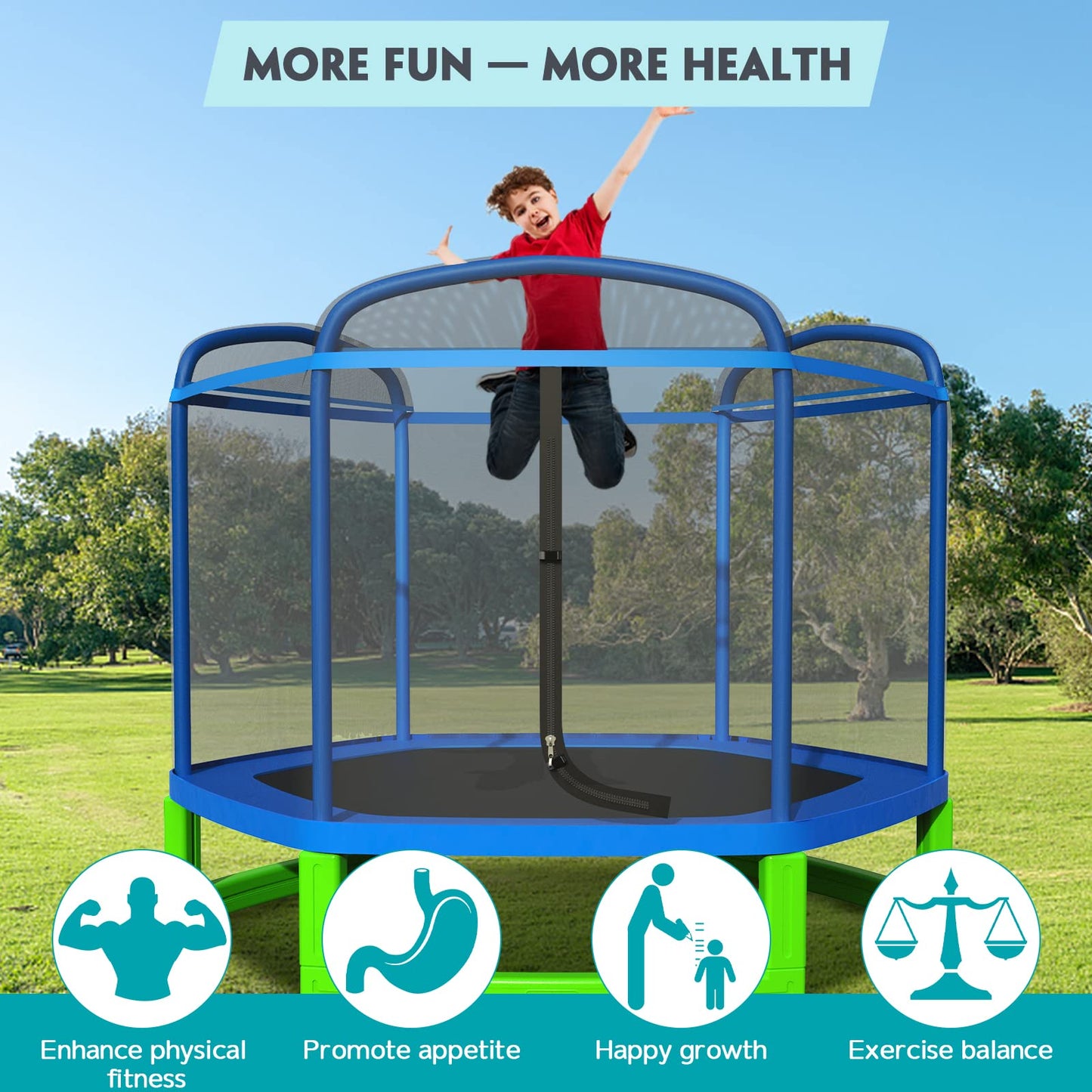 Lyromix 7FT Kids Trampoline for Toddlers, Indoor Mini Trampoline for Kids, Small Trampoline with Enclosure, Adult Fitness Trampoline for Indoor and Outdoor Use, Blue