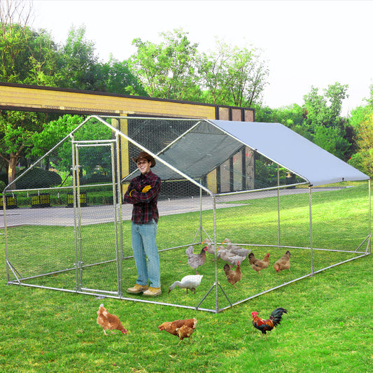 Lyromix Large Metal Chicken Coop Run, Walk-in Poultry Cage Chicken Runs House for Yard with Waterproof Cover, Ducks Rabbits Habitat Cage Spire Shaped Coop for Outdoor Farm Use