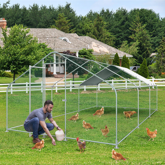 Lyromix Large Metal Chicken Coop with Run,Walk-in Poultry Cage Chicken Runs House for Yard with Waterproof Cover,Chicken Pens Habitat Cage Spire Shaped Coop for Outdoor Farm