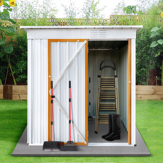 Lyromix Metal Outdoor Storage Shed with Door & Lock, Waterproof Garden Storage Tool Shed with Base Frame for Backyard Patio