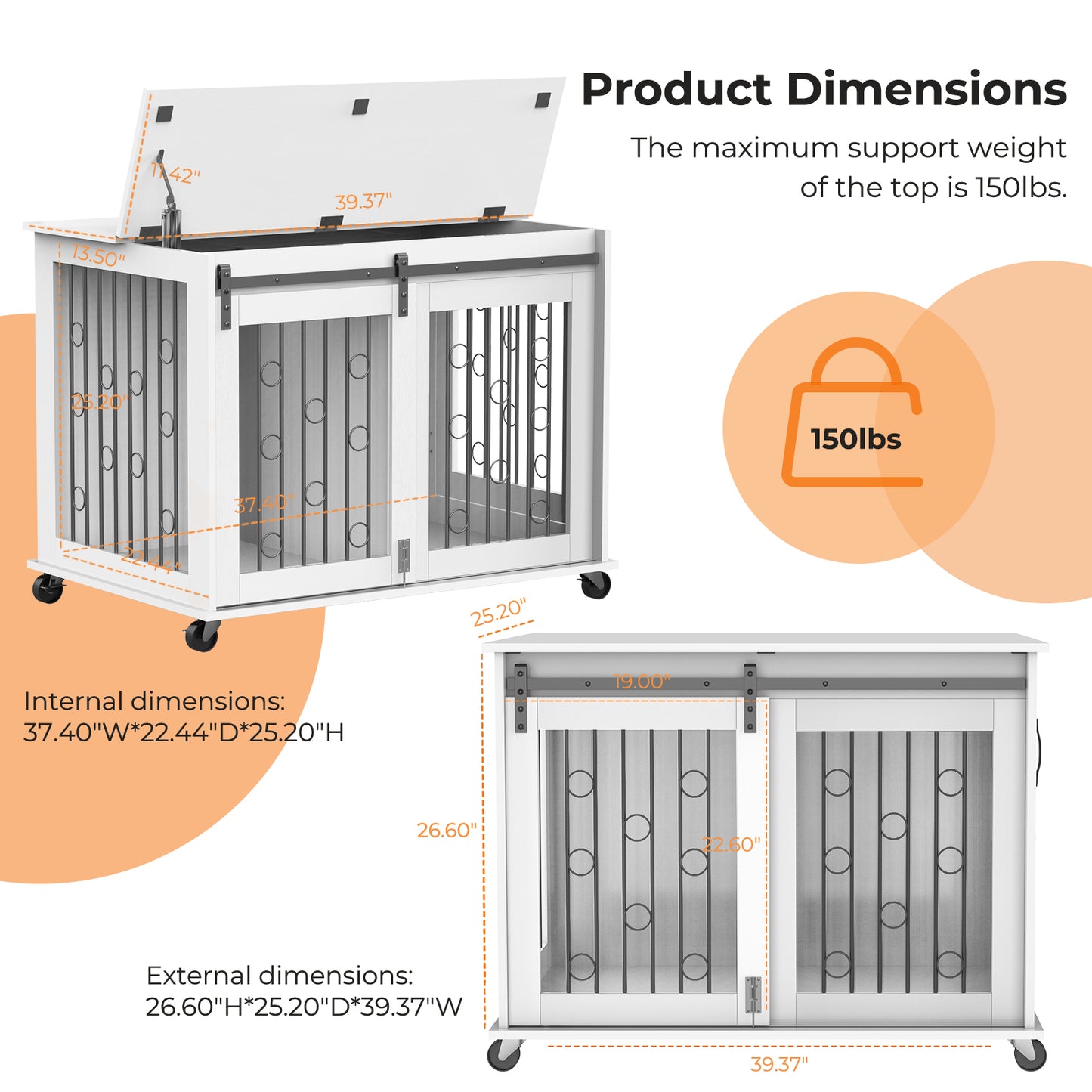 Lyromix Dog Crate Furniture with Divider for 2 Small to Medium Pets, Wooden Cage End Table, Heavy Duty Indoor Puppy Kennel with Removable Divider and Sliding Door, Grey
