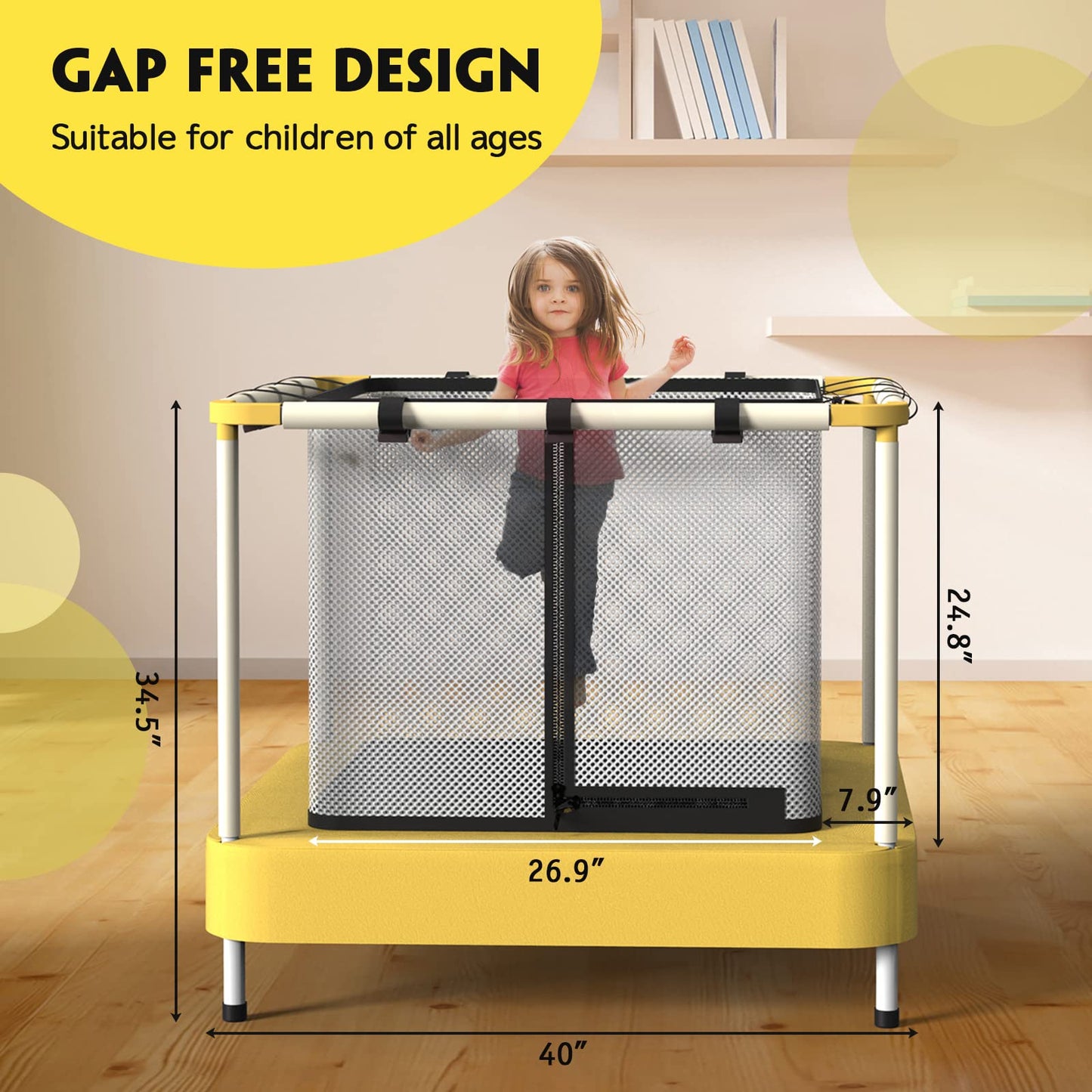 Lyromix 40Inch Kids Trampoline for Toddlers, Indoor Mini Trampoline for Kids, Small Trampoline with Enclosure, Adult Fitness Trampoline for Indoor and Outdoor Use, Yellow