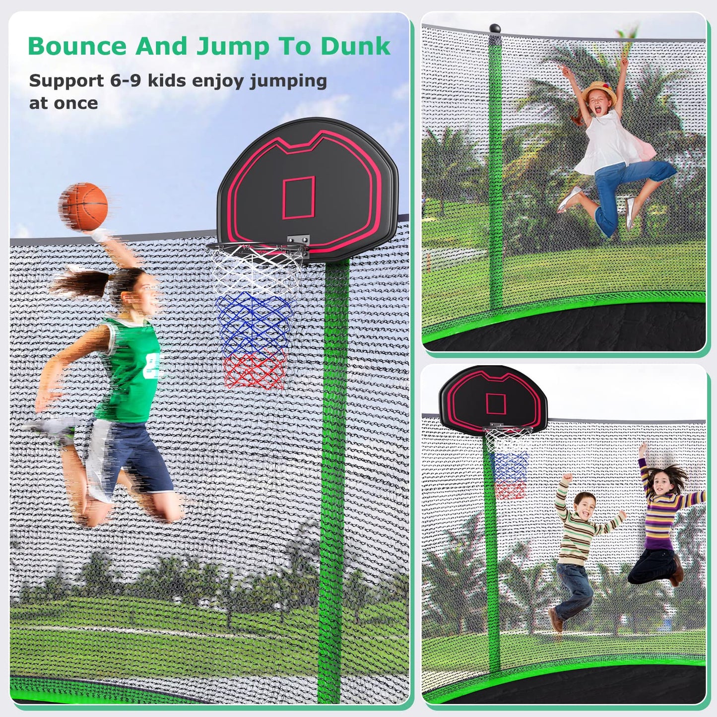 14FT Trampoline with Enclosure Net for 6-9 Kids and Adults